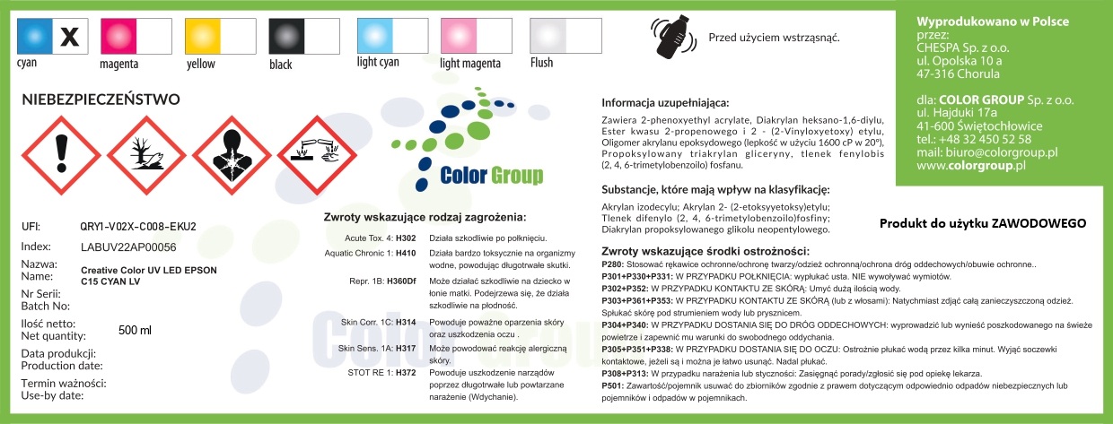 Creative Color UV LED Epson C15 CYAN (0,5 L) - obrazek 2